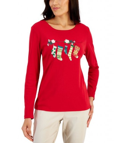 Women's Long-Sleeve Holiday Top Marine Green $10.07 Tops