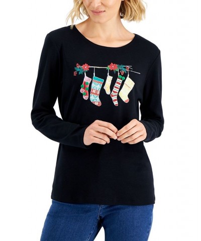 Women's Long-Sleeve Holiday Top Marine Green $10.07 Tops