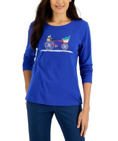 Women's Long-Sleeve Holiday Top Marine Green $10.07 Tops