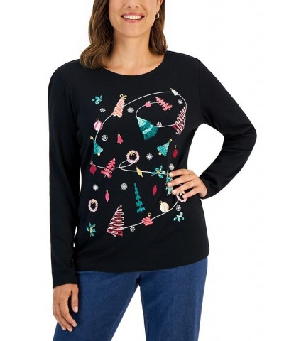 Women's Long-Sleeve Holiday Top Marine Green $10.07 Tops