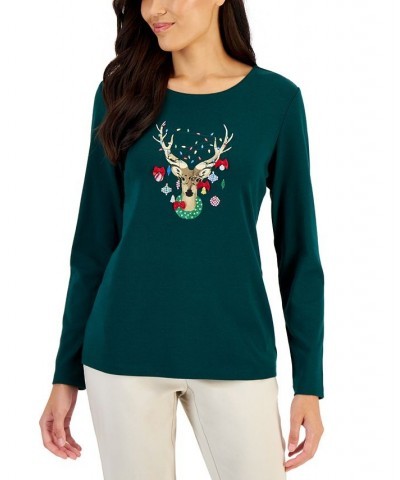 Women's Long-Sleeve Holiday Top Marine Green $10.07 Tops