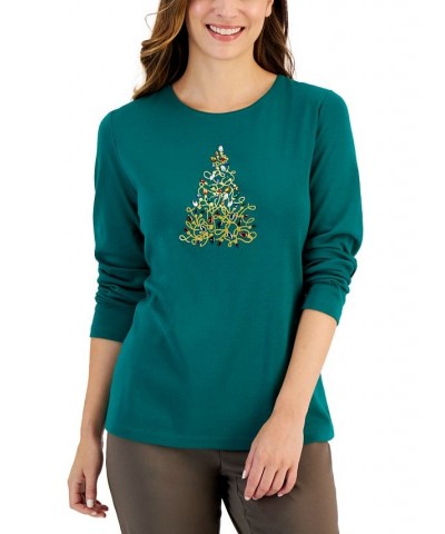 Women's Long-Sleeve Holiday Top Marine Green $10.07 Tops