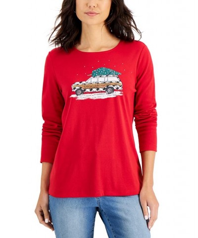 Women's Long-Sleeve Holiday Top Marine Green $10.07 Tops