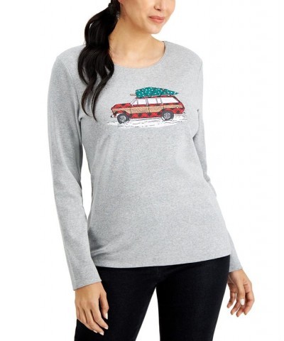 Women's Long-Sleeve Holiday Top Marine Green $10.07 Tops