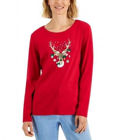 Women's Long-Sleeve Holiday Top Marine Green $10.07 Tops