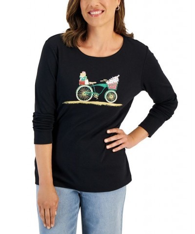 Women's Long-Sleeve Holiday Top Marine Green $10.07 Tops