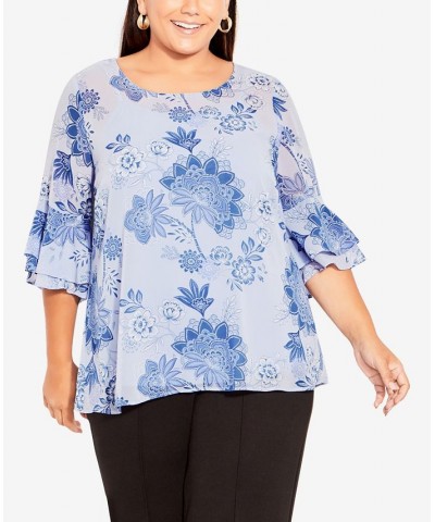 Plus Size Alex Double Flutter Scoop Neck Top Blues Boho Bloom $37.26 Tops