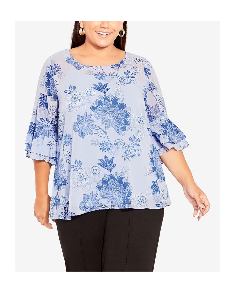 Plus Size Alex Double Flutter Scoop Neck Top Blues Boho Bloom $37.26 Tops