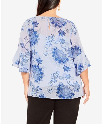 Plus Size Alex Double Flutter Scoop Neck Top Blues Boho Bloom $37.26 Tops