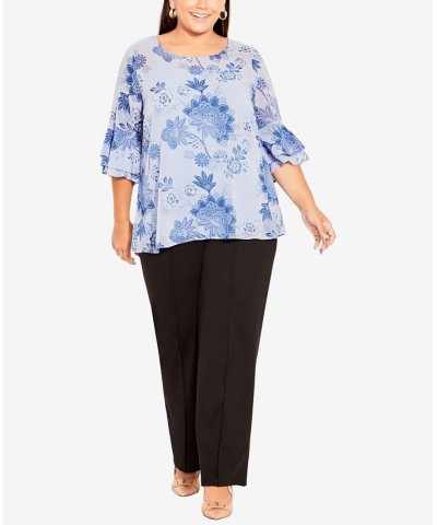 Plus Size Alex Double Flutter Scoop Neck Top Blues Boho Bloom $37.26 Tops