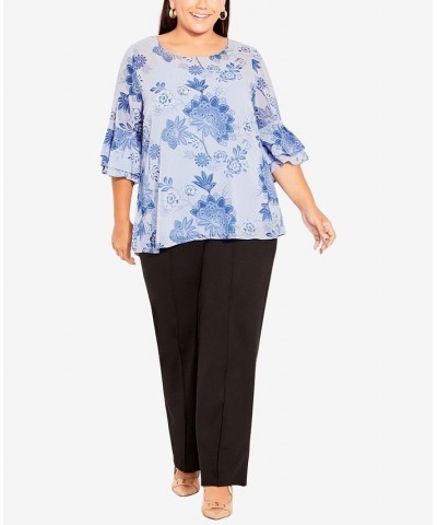 Plus Size Alex Double Flutter Scoop Neck Top Blues Boho Bloom $37.26 Tops