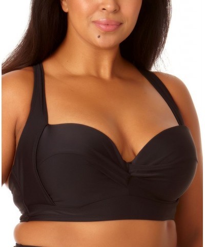 Plus Size Molded Cup X-Back Bikini Top Rich Black $23.39 Swimsuits