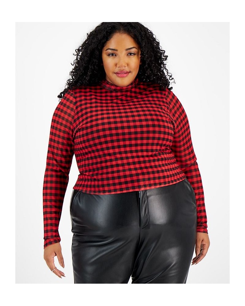 Plus Size Mesh Mock-Neck Cutout Tie-Back Top Penny Gingham $9.89 Tops