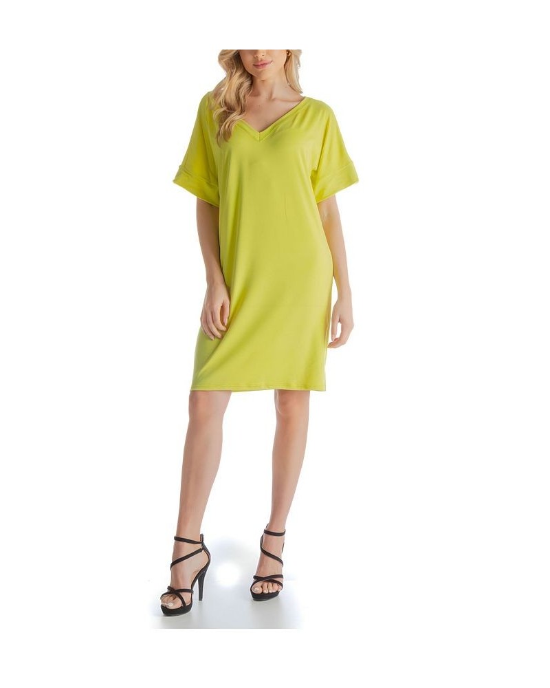 Women's Loose Fit V-neck Above the Knee Dress Green $39.04 Dresses