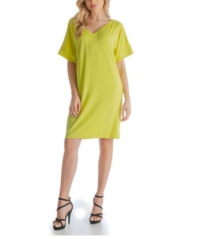 Women's Loose Fit V-neck Above the Knee Dress Green $39.04 Dresses