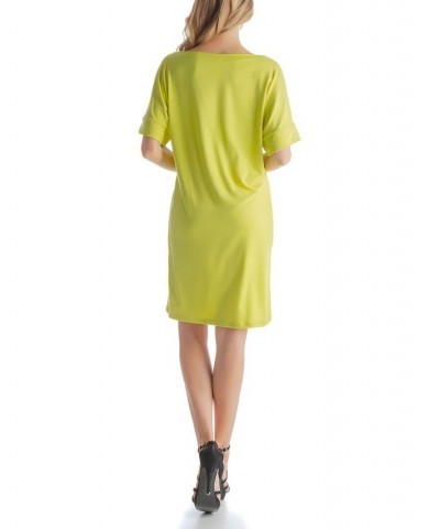 Women's Loose Fit V-neck Above the Knee Dress Green $39.04 Dresses