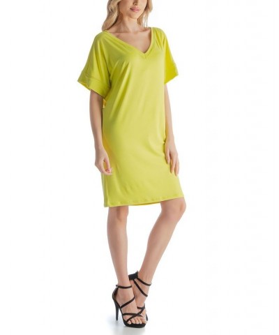 Women's Loose Fit V-neck Above the Knee Dress Green $39.04 Dresses