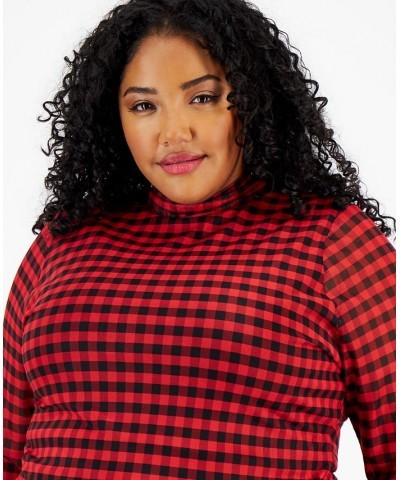 Plus Size Mesh Mock-Neck Cutout Tie-Back Top Penny Gingham $9.89 Tops