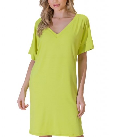 Women's Loose Fit V-neck Above the Knee Dress Green $39.04 Dresses