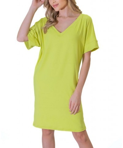 Women's Loose Fit V-neck Above the Knee Dress Green $39.04 Dresses