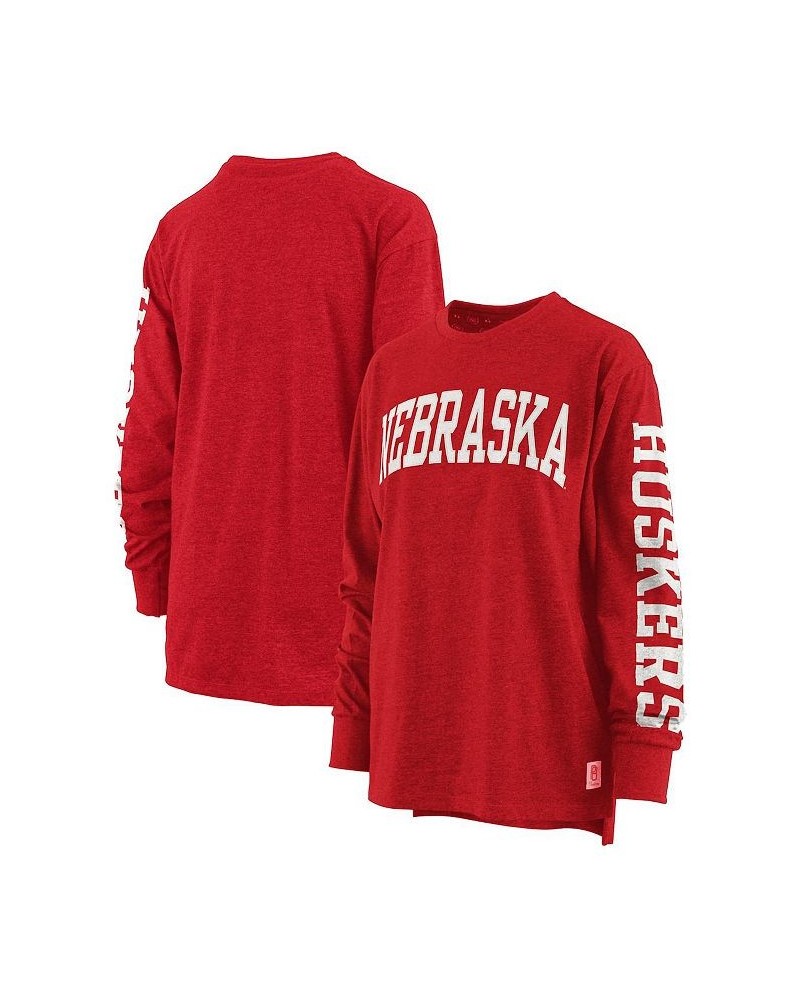 Women's Scarlet Nebraska Huskers Plus Size Two-Hit Canyon Long Sleeve T-shirt Red $28.20 Tops