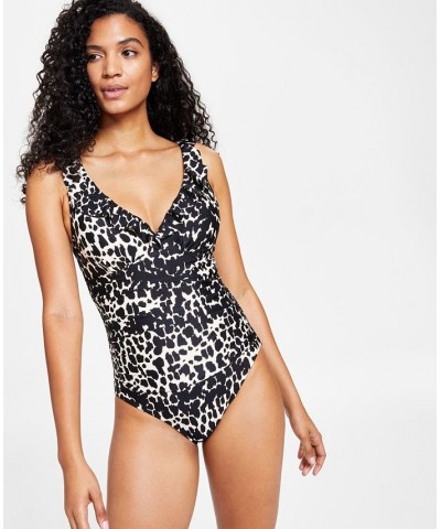 Women's Printed Ruffled Underwire Tummy Control One-Piece Swimsuit Textured Animal $44.28 Swimsuits