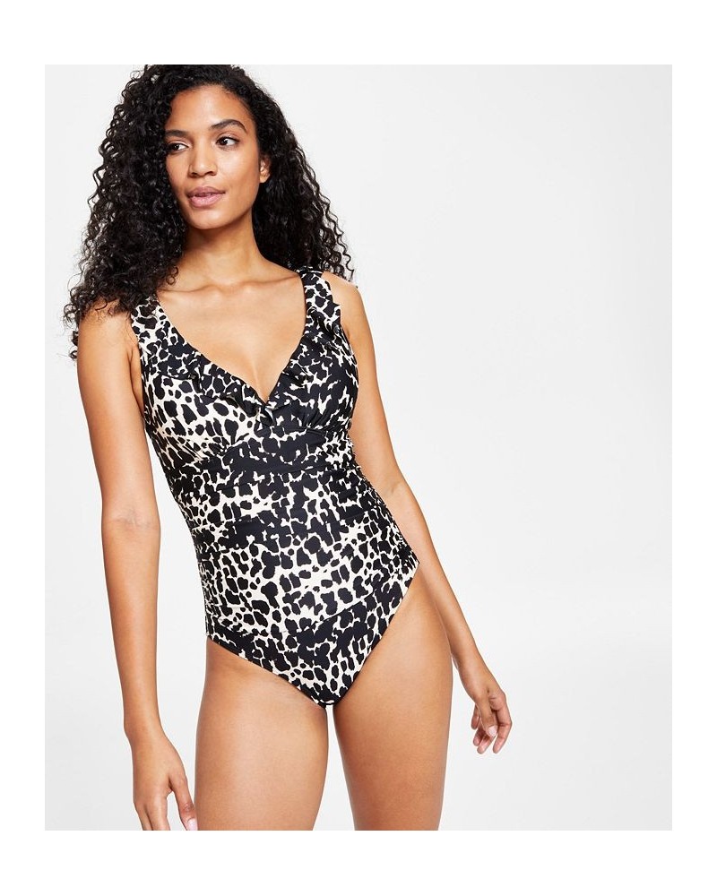 Women's Printed Ruffled Underwire Tummy Control One-Piece Swimsuit Textured Animal $44.28 Swimsuits