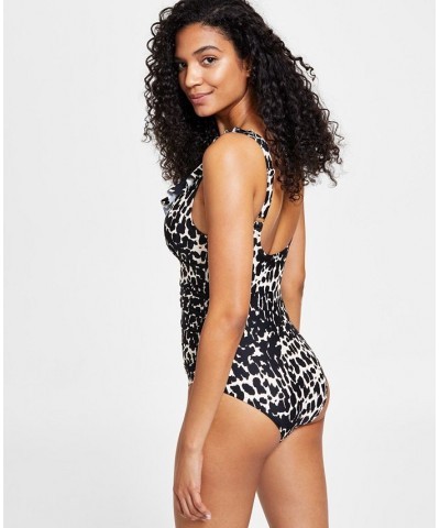 Women's Printed Ruffled Underwire Tummy Control One-Piece Swimsuit Textured Animal $44.28 Swimsuits