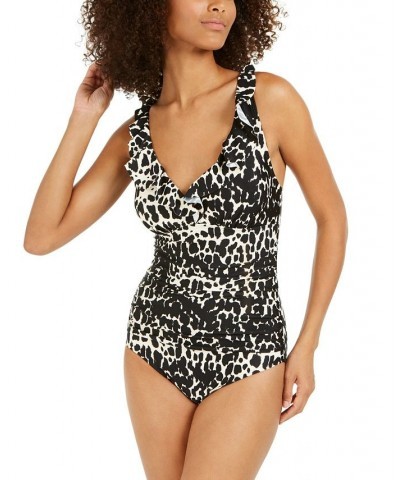 Women's Printed Ruffled Underwire Tummy Control One-Piece Swimsuit Textured Animal $44.28 Swimsuits