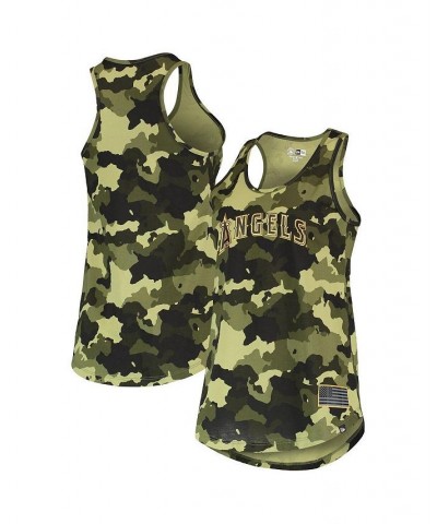 Women's Green Los Angeles Angels 2022 MLB Armed Forces Day Camo Racerback Tank Top Green $22.79 Tops