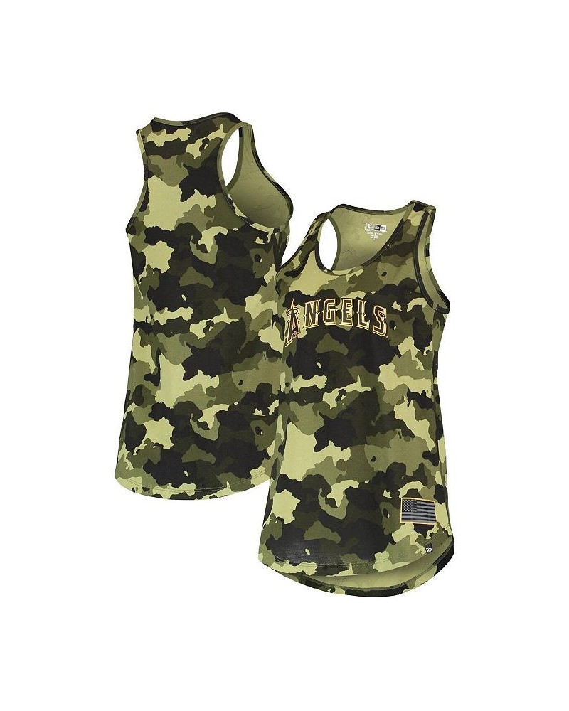 Women's Green Los Angeles Angels 2022 MLB Armed Forces Day Camo Racerback Tank Top Green $22.79 Tops