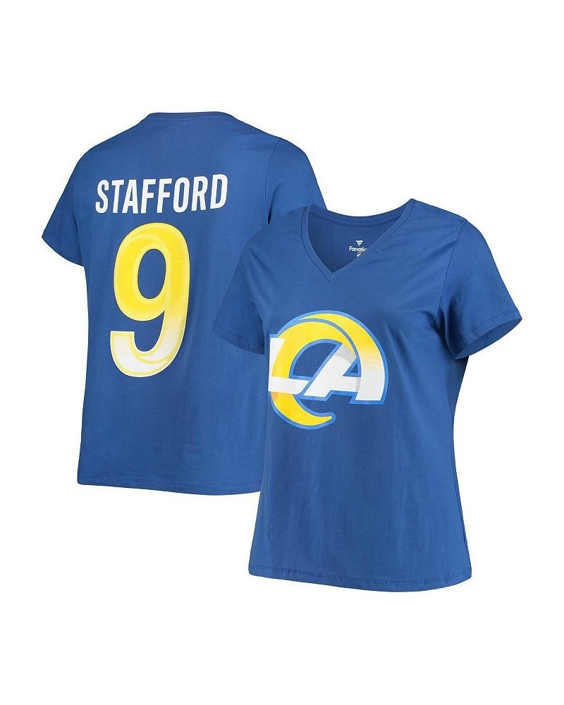 Women's Branded Matthew Stafford Royal Los Angeles Rams Plus Size Player Name and Number V-Neck T-shirt Royal $21.15 Tops