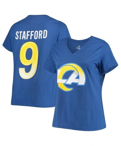 Women's Branded Matthew Stafford Royal Los Angeles Rams Plus Size Player Name and Number V-Neck T-shirt Royal $21.15 Tops