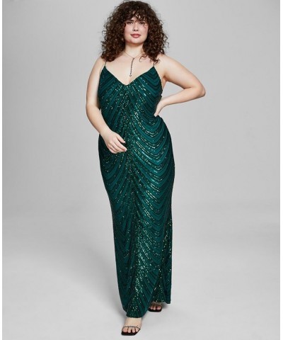 Trendy Plus Size Sequined V-Neck Sleeveless Gown Hunter $74.73 Dresses