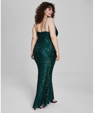 Trendy Plus Size Sequined V-Neck Sleeveless Gown Hunter $74.73 Dresses