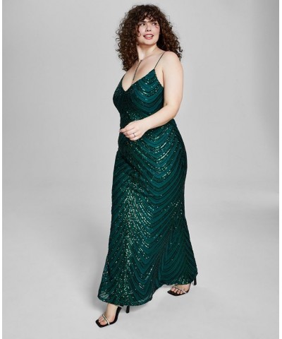 Trendy Plus Size Sequined V-Neck Sleeveless Gown Hunter $74.73 Dresses