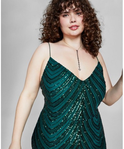 Trendy Plus Size Sequined V-Neck Sleeveless Gown Hunter $74.73 Dresses