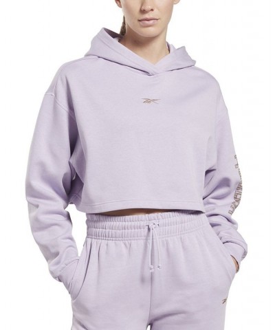 Women's Modern Safari Cropped Cover-Up Hoodie Purple $25.37 Sweatshirts