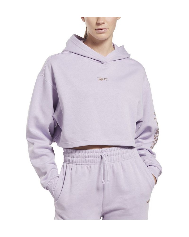 Women's Modern Safari Cropped Cover-Up Hoodie Purple $25.37 Sweatshirts