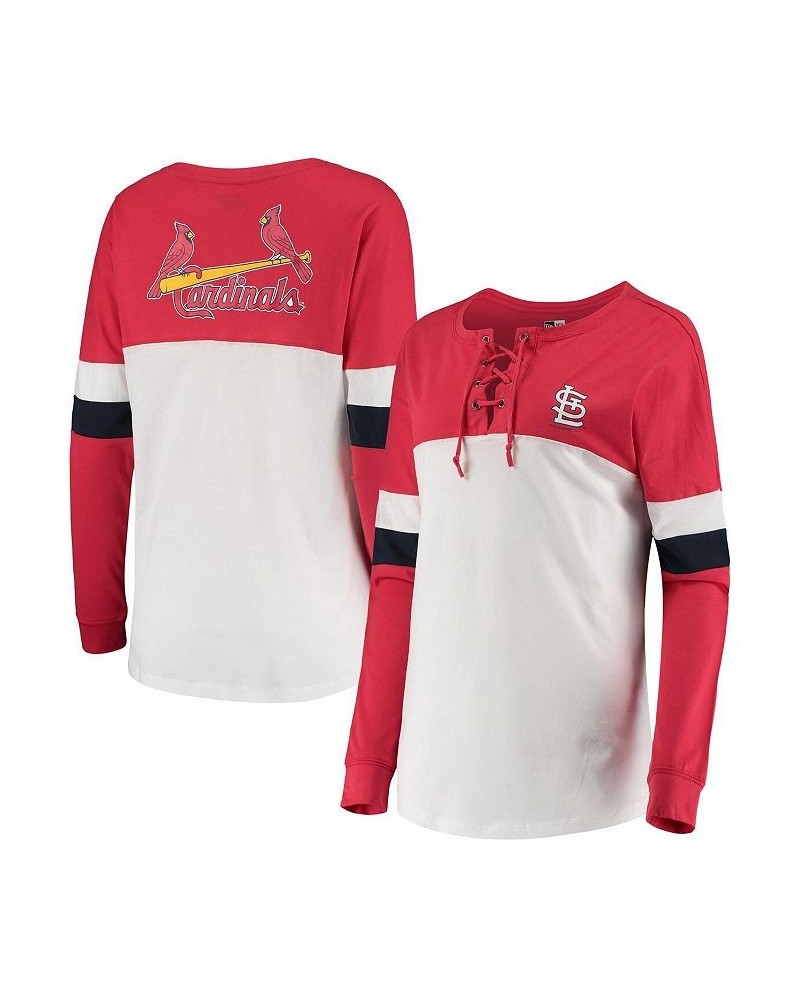 Women's White Red St. Louis Cardinals Lace-Up Long Sleeve T-shirt White $27.49 Tops