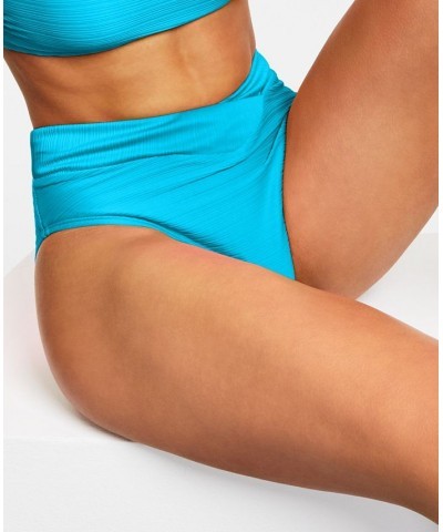 Juniors' Mint Spark Variegated Ribbed Bralette Bikini Top & Bottoms Blue $14.00 Swimsuits