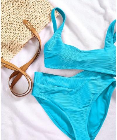 Juniors' Mint Spark Variegated Ribbed Bralette Bikini Top & Bottoms Blue $14.00 Swimsuits