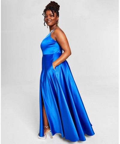 Trendy Plus Size Satin Sleeveless Gown Blue $58.05 Dresses