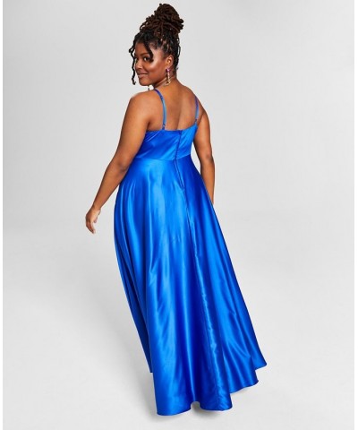 Trendy Plus Size Satin Sleeveless Gown Blue $58.05 Dresses