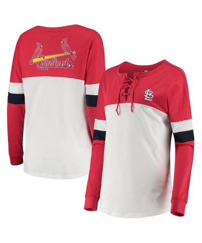 Women's White Red St. Louis Cardinals Lace-Up Long Sleeve T-shirt White $27.49 Tops