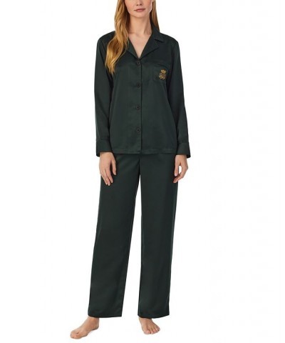 Women's Matte Satin Notched-Collar Pajamas Set Green $39.38 Sleepwear