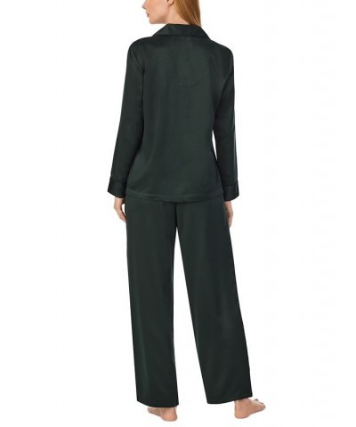 Women's Matte Satin Notched-Collar Pajamas Set Green $39.38 Sleepwear