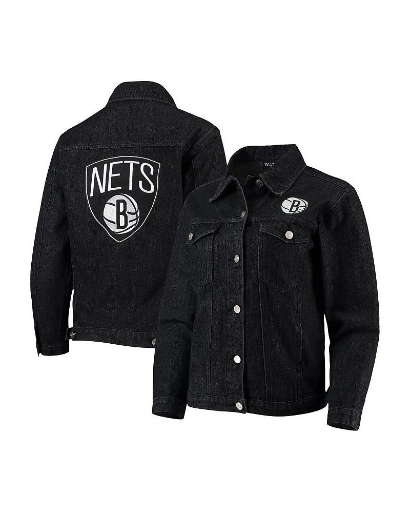 Women's Black Brooklyn Nets Patch Denim Button-Up Jacket Black $51.30 Jackets