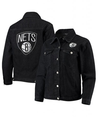 Women's Black Brooklyn Nets Patch Denim Button-Up Jacket Black $51.30 Jackets