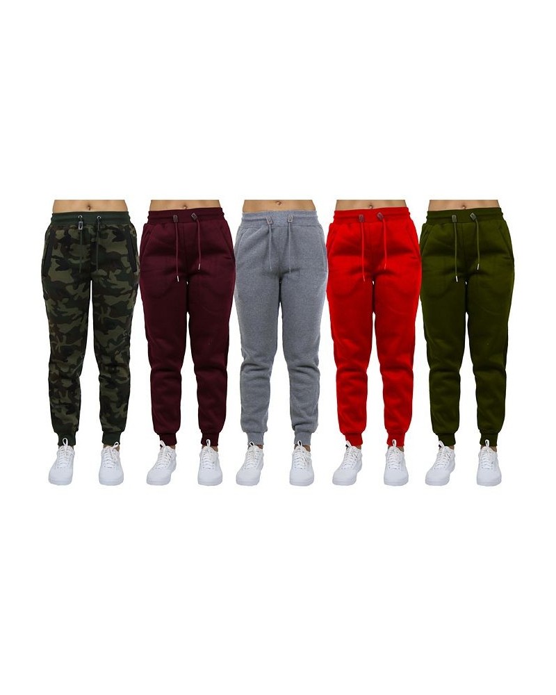 Women's Loose-Fit Fleece Jogger Sweatpants-5 Pack Red-Burgundy-Olive-Heather Grey-Woodland $40.50 Pants